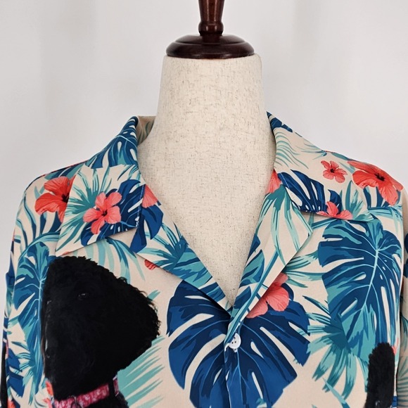 Poodle Hawaiian Tropical Oversized Camp Shirt Womens XXL Casual Summer Vacation - Picture 3 of 9
